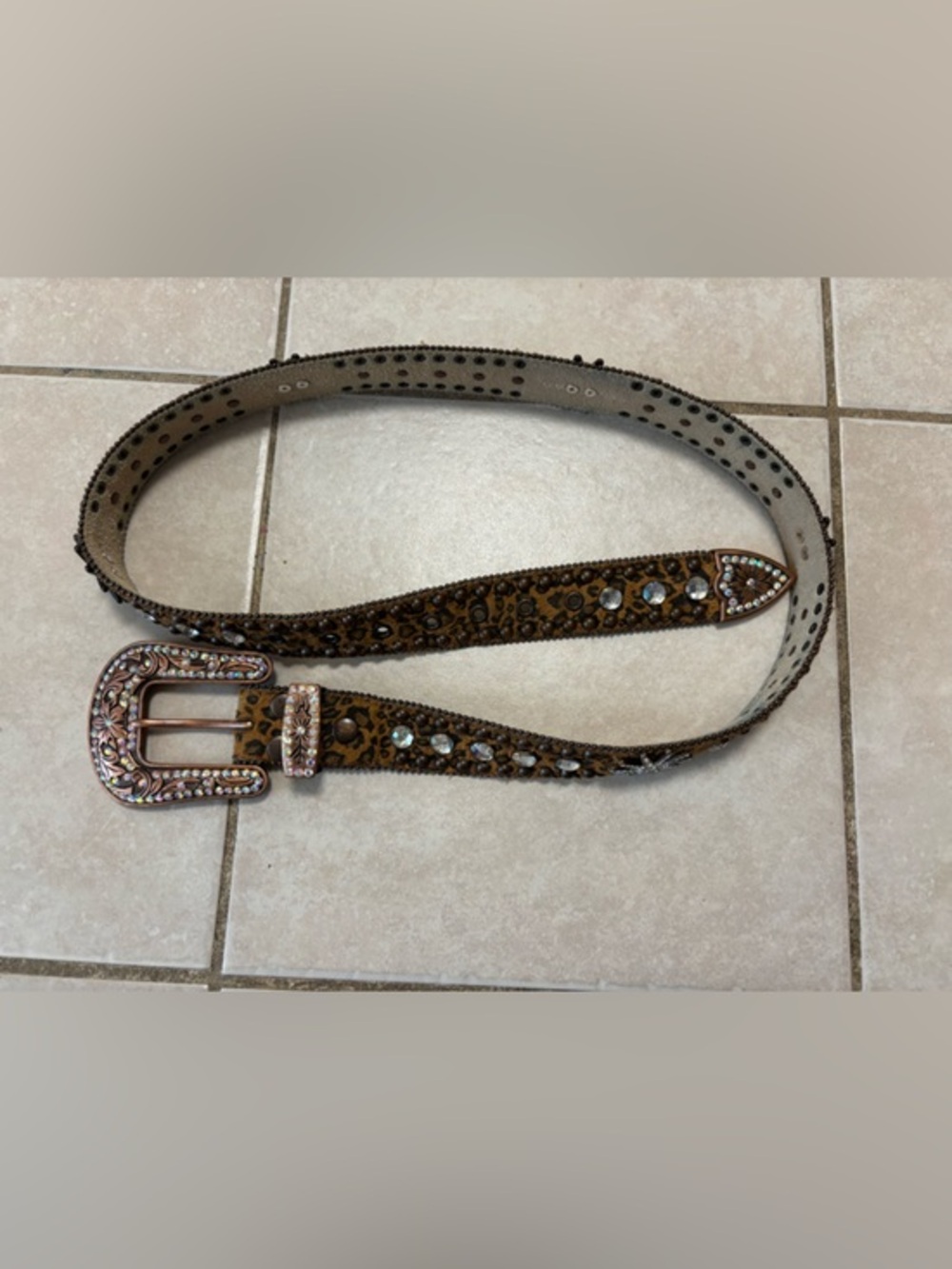 Blazin Roxx Brown Leopard Print Rhinestone Embellished Women's Belt size L